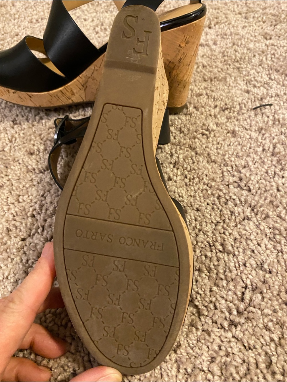 Franco Sarto Black Leather Wedge Sandals - Picture 4 of 4